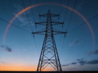 Pylône haute tension au crépuscule, illustrant le réseau électrique français et les variations du prix de l’électricité avec la tarification dynamique