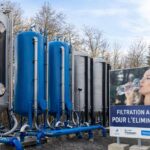 Silos de filtration au charbon actif Veolia installés en extérieur pour traiter les PFAS dans l'eau potable de l'agglomération de Saint-Louis (Haut-Rhin)