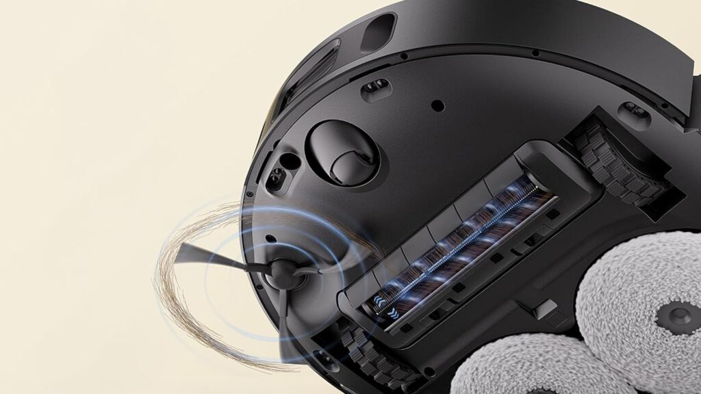 Système anti-emmêlement du Dreame L40 Ultra A avec brosse latérale et brosse TriCut
