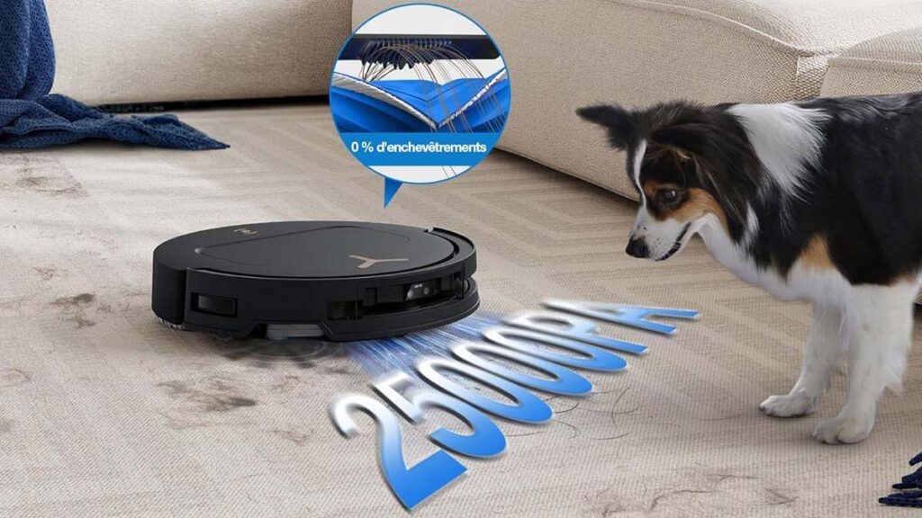 Ecovacs Deebot T50 Pro Omni Gen3 avec aspiration 25 000 Pa et brosse ZeroTangle 3.0 anti-emmêlement pour cheveux et poils
