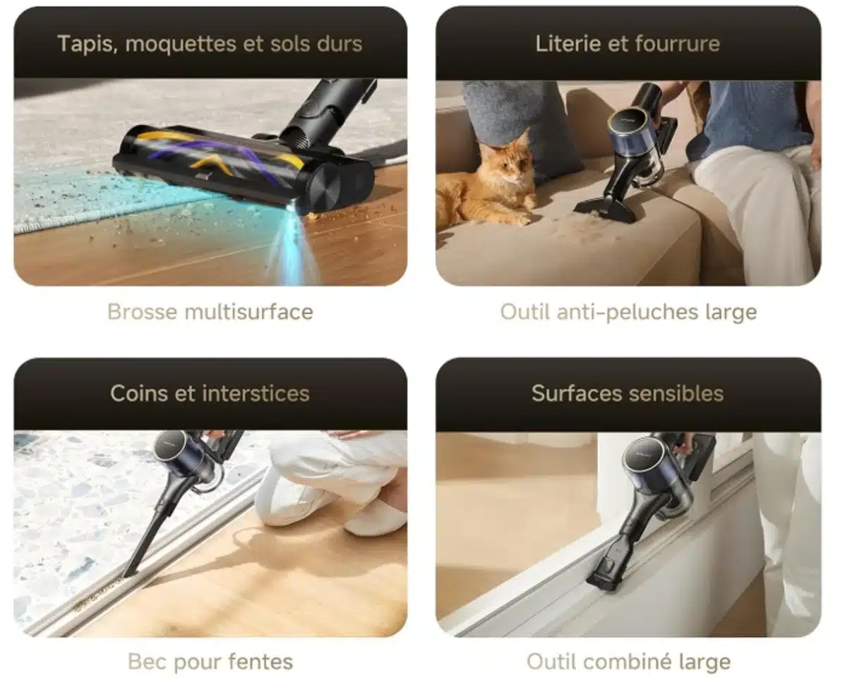 Les brosses interchangeables fournies avec le Dreame R20 Pro-A