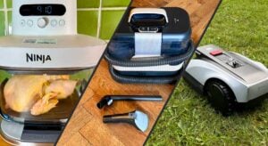 Montage des trois tests de la semaine avec l’airfryer Ninja Crispi Pro, la shampouineuse Rowenta Clean It Hot & Cold et le robot tondeuse Ecovacs Goat O600 RTK
