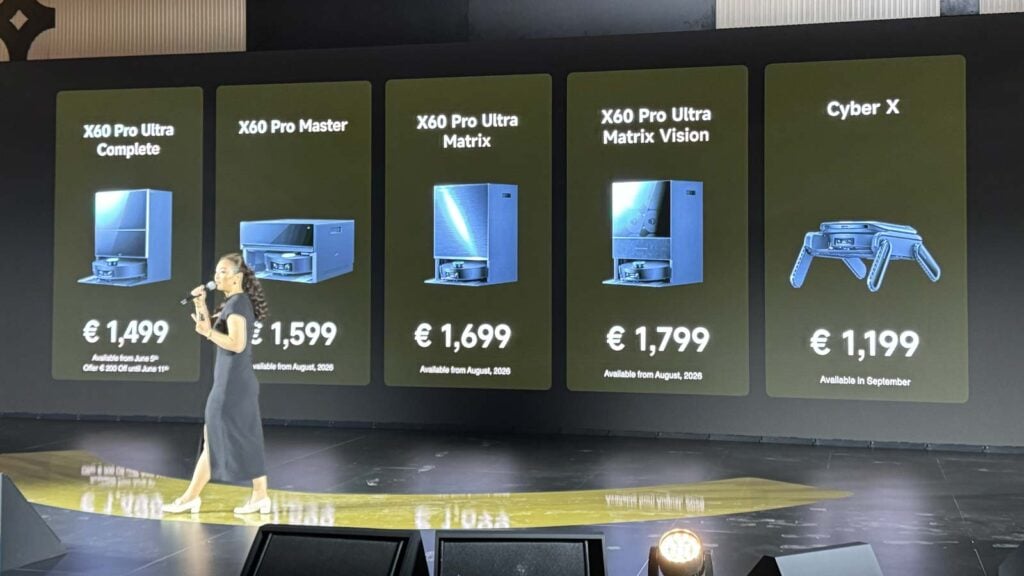 Slide Dreame présentant les prix et dates de lancement de la gamme X60 Pro et du Cyber X