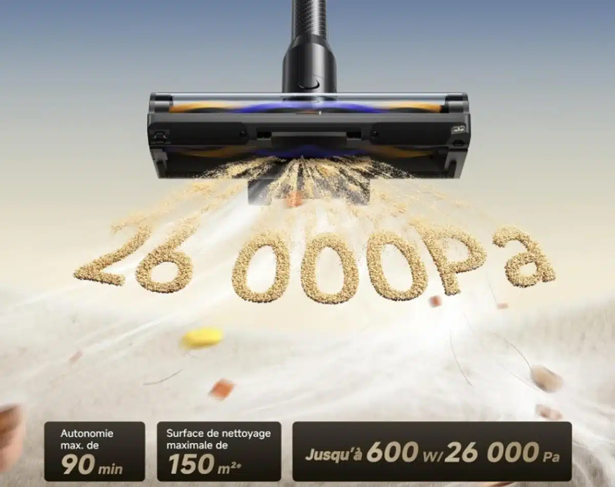 Puissance d'aspiration jusqu'à 26 000 Pa
