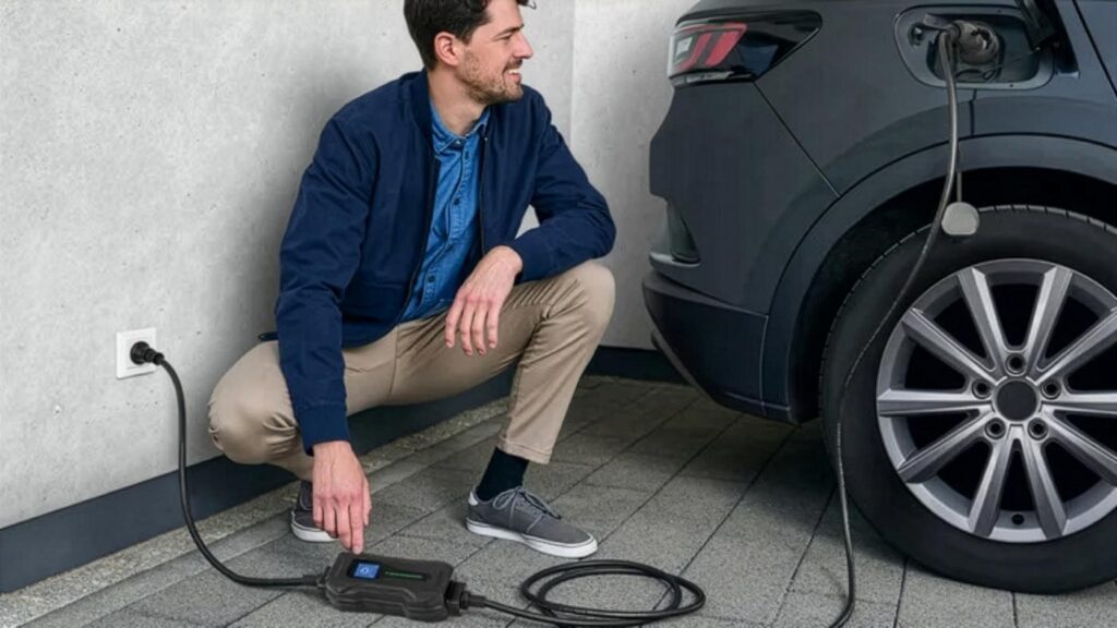 Recharge d’une voiture électrique avec le chargeur mobile Ultimate Speed Type 2