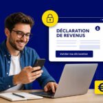 Une personne effectuant sa déclaration d'impôts 2026 en ligne sur ordinateur et smartphone