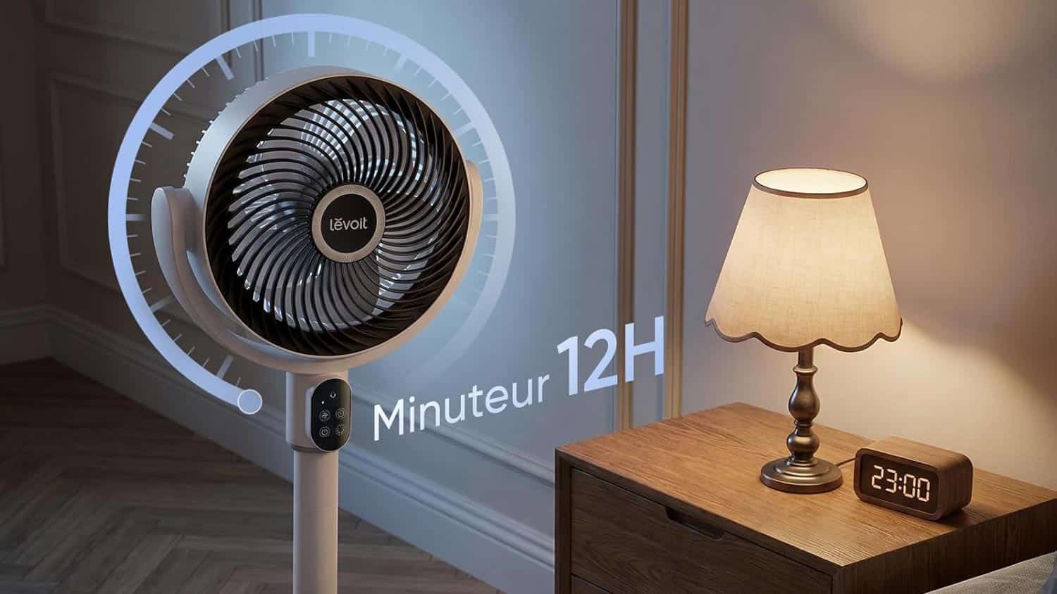 Minuteur jusqu’à 12 heures sur le ventilateur sur pied Levoit