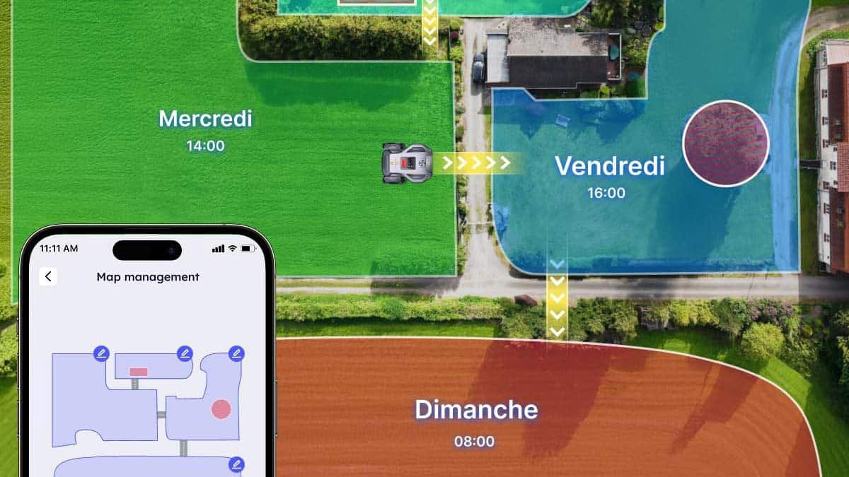 Programmation des zones de tonte du robot Anthbot M9 Pro depuis l’application.