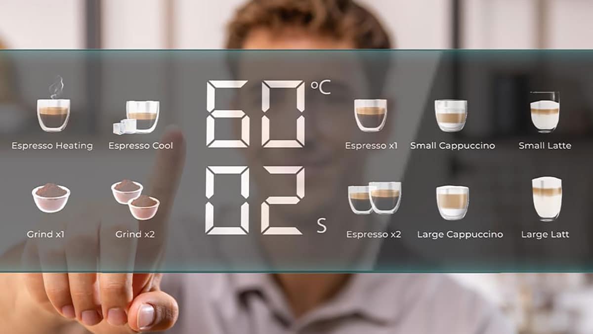 Panneau de commande tactile de la Cecotec Power Espresso 20 Barista Grind & Latte