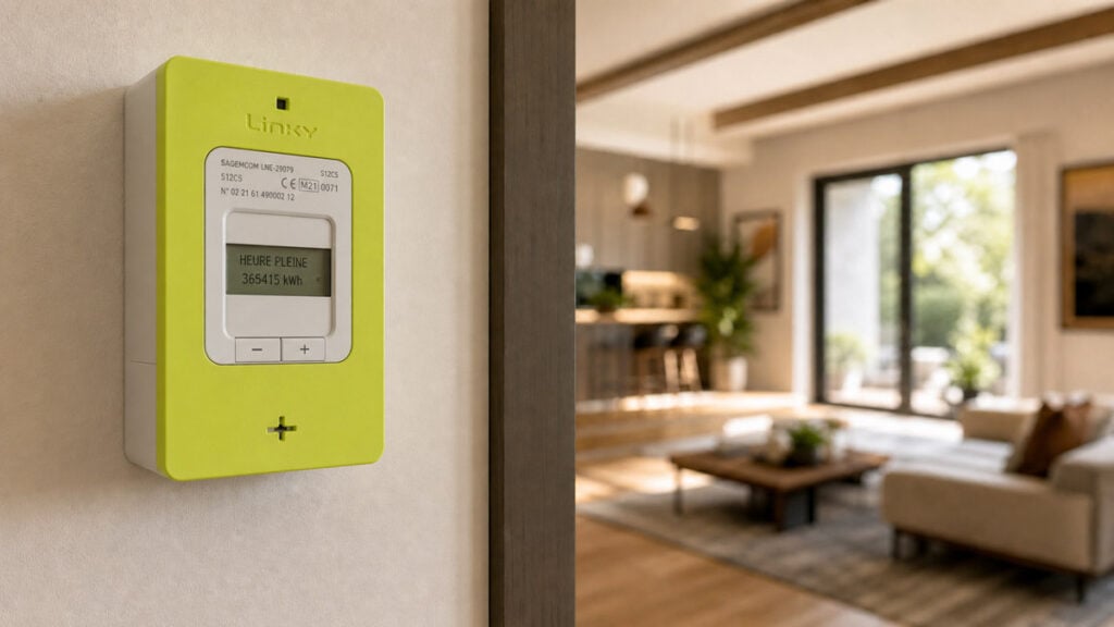 Compteur électrique Linky dans une maison, illustration de la hausse de la part réseau des tarifs de l’électricité au 1er août.