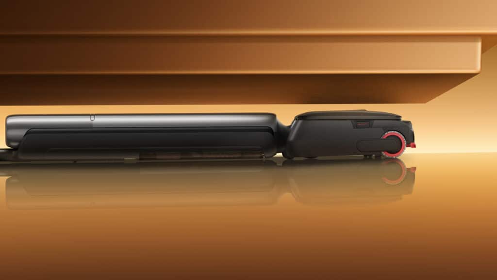 Dreame T16 Pro Heat incliné à 180 degrés sous un meuble