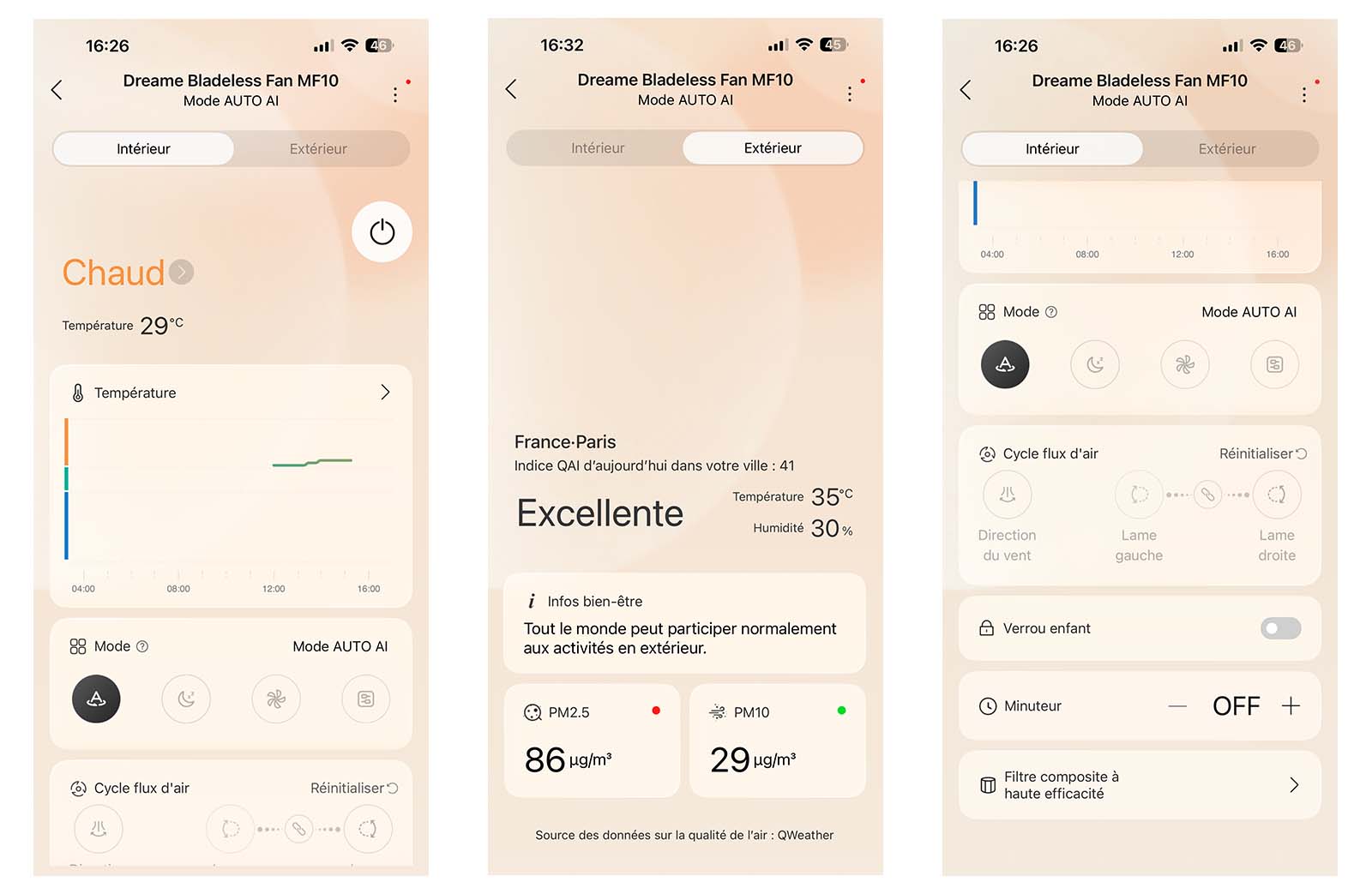L'app Dreamehome, interface de contrôle du MF10 © Labo Maison