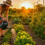 Arroser son jardin efficacement pendant la canicule. Image générée par ChatGPT