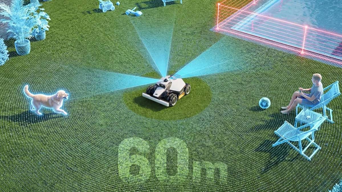 LiDAR 360° du Mammotion Luba Mini 2 AWD 1500 avec portée jusqu’à 60 mètres
