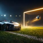 Le Robo Goal Challenge de Mova proposera aux visiteurs de former des équipes de deux et de prendre le contrôle d’un robot tondeuse sur un terrain spécialement conçu pour l’occasion. Photo générée par ChatGPT