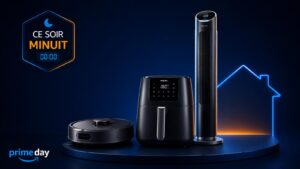 Visuel Prime Day Amazon avec appareils pour la maison et lancement ce soir à minuit