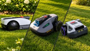 Trois robots tondeuses sans fil Ecovacs, Mammotion et Anthbot