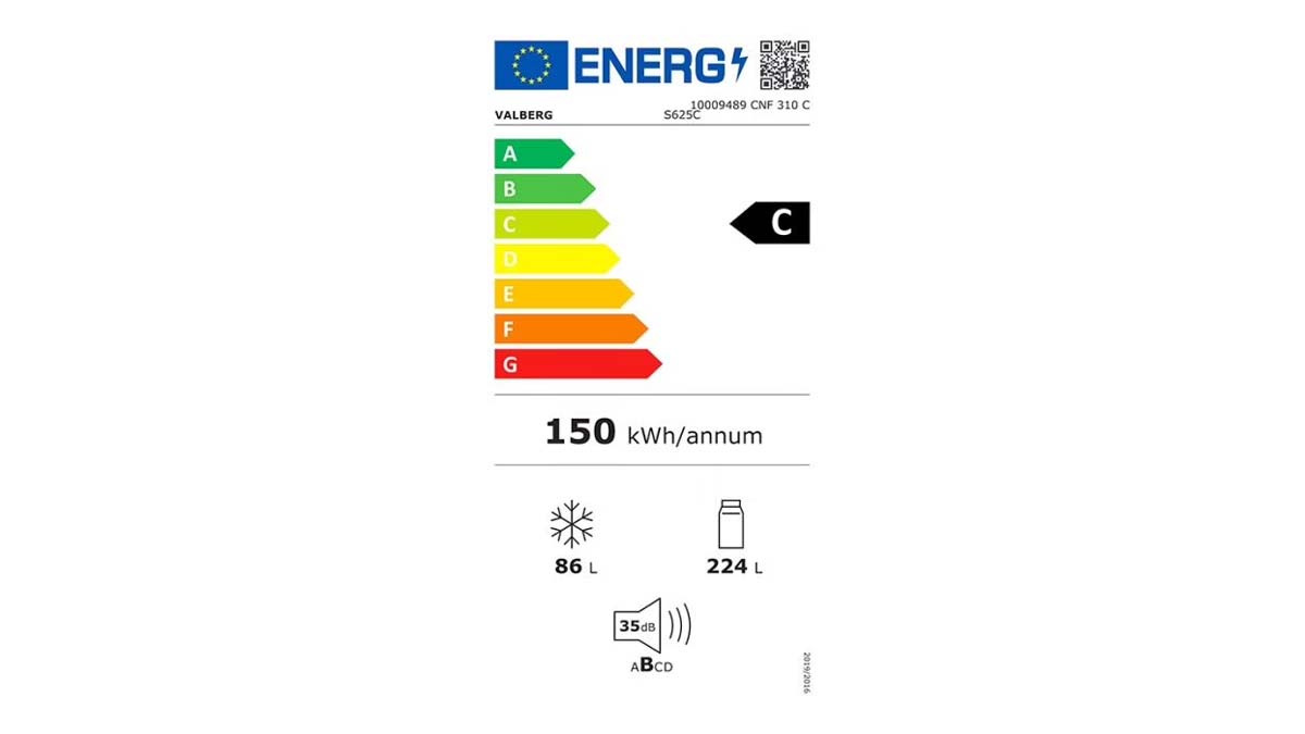 Étiquette énergie du réfrigérateur Valberg CNF 310 C S625C en classe C