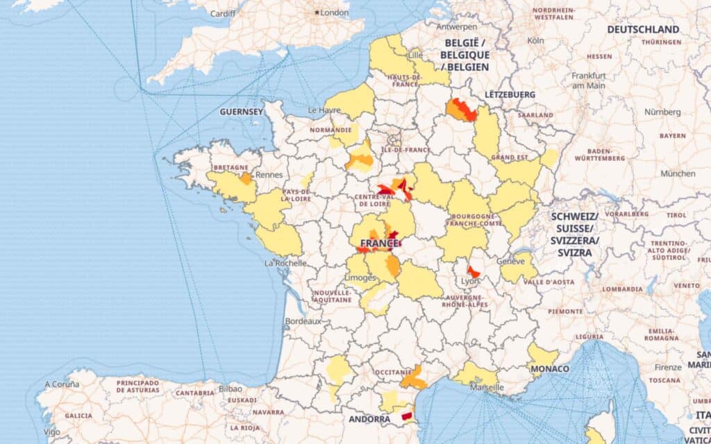 Un exemple de carte des restrictions d'eau Propluvia