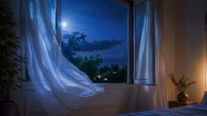 Aération nocturne : fenêtre ouverte pour tenter de rafraîchir une chambre.