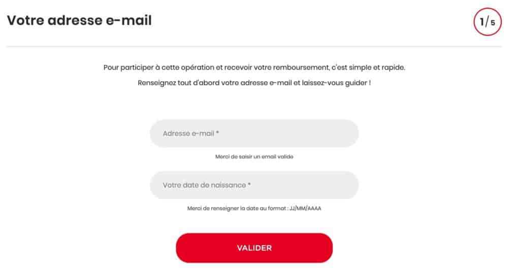 Formulaire de participation à l’offre de remboursement Tefal Moulinex
