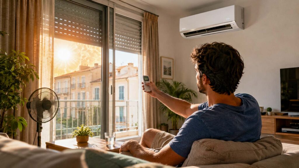 Une personne règle la température de sa climatisation