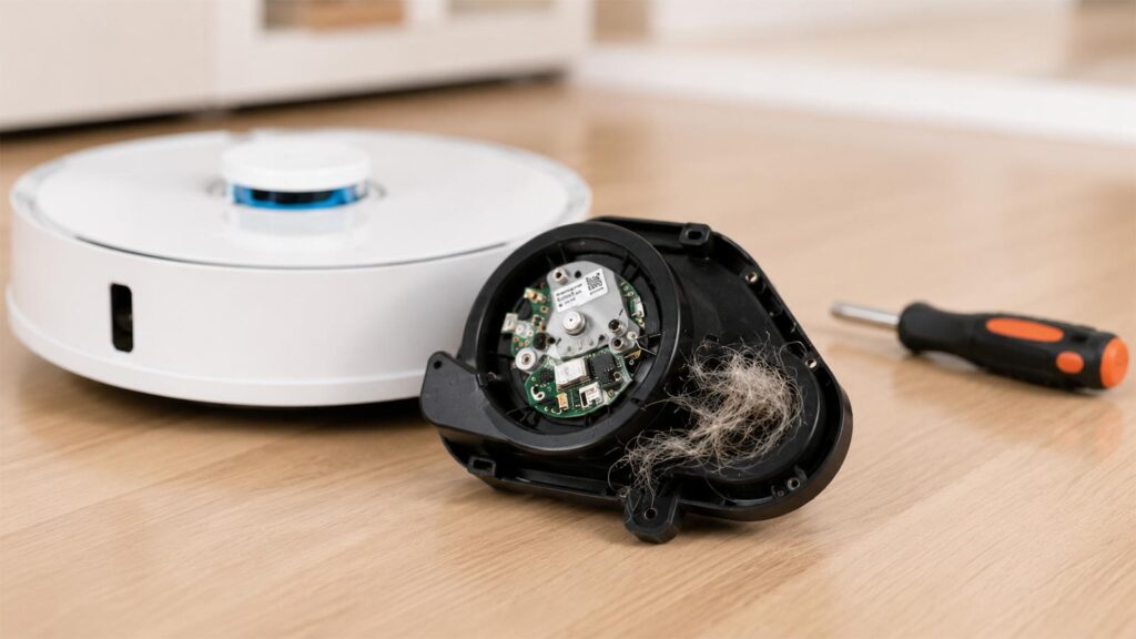 Robot aspirateur et module LiDAR encrassé par des poils