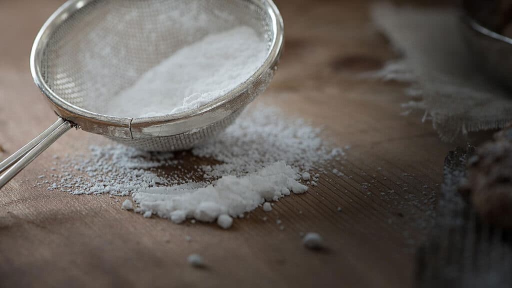 Sucre en poudre tamisé, ingrédient essentiel dans la fabrication des glaces et sorbets