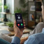 Homme refusant un appel commercial indésirable sur son smartphone