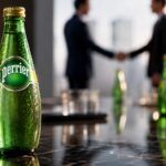 Bouteille de Perrier au premier plan lors d’une réunion d’affaires