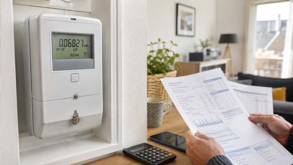 Compteur électrique et facture d’énergie consultée à domicile