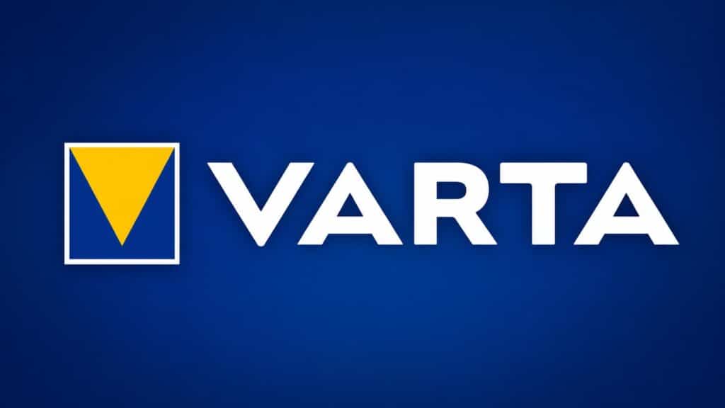 Logo Varta sur fond bleu