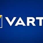 Logo Varta sur fond bleu