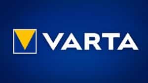 Logo Varta sur fond bleu