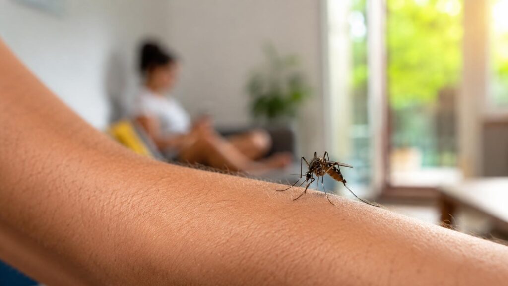 Moustique piquant le bras d’une personne plus attractive