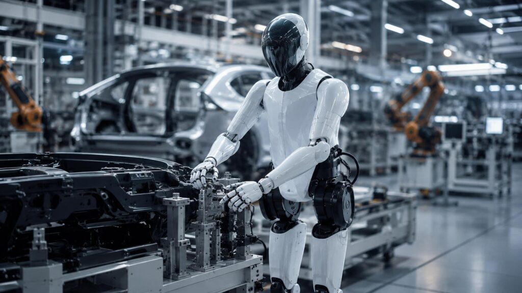 Robot humanoïde travaillant sur une chaîne d’assemblage automobile