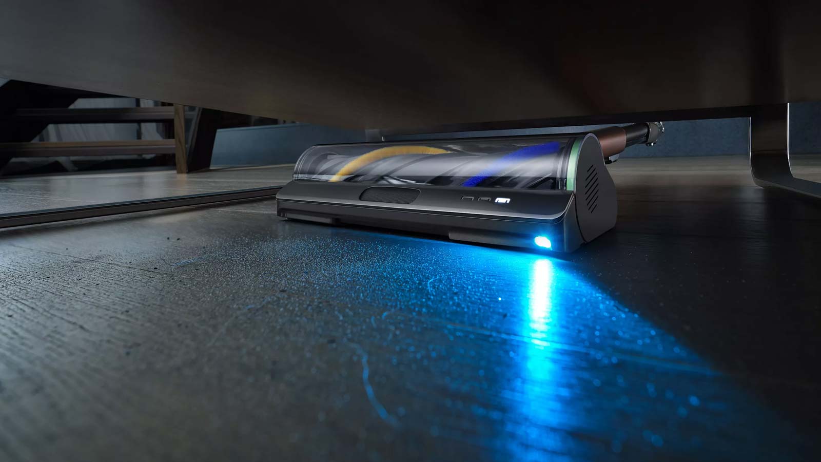 Dreame V30 avec éclairage LED sous un meuble