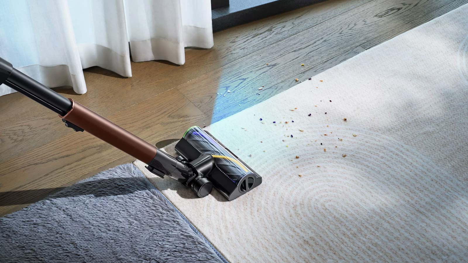 Dreame V30 aspirant un tapis avec détection automatique