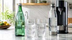 Eau pétillante en bouteille et machine à gazéifier