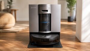 Ecovacs Deebot X11 Omnicyclone dans sa station sans sac PureCyclone