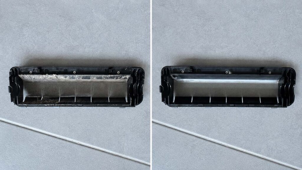 Cache de la brosse avant et après nettoyage