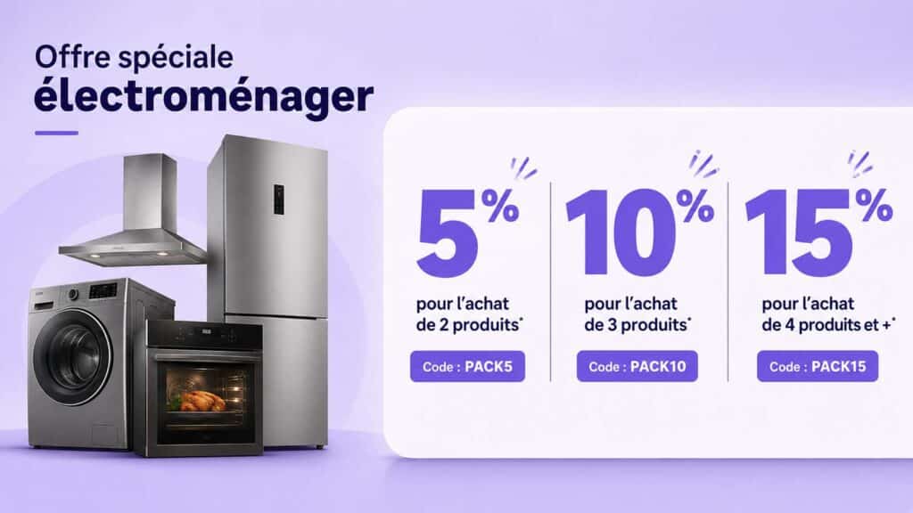 Offre électroménager Boulanger avec 5 %, 10 % et 15 % de remise selon le nombre de produits achetés