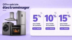 Offre électroménager Boulanger avec 5 %, 10 % et 15 % de remise selon le nombre de produits achetés