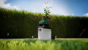 Broyeur de végétaux Parkside installé dans un jardin