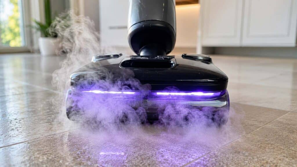 Roborock F25 Steam diffusant de la vapeur sur le sol