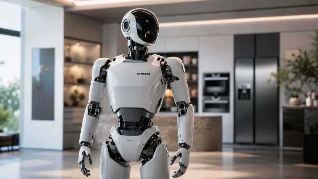 Imagination d’un robot humanoïde Samsung dans une cuisine moderne