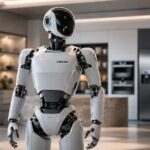 Imagination d’un robot humanoïde Samsung dans une cuisine moderne