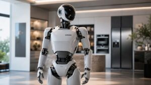 Imagination d’un robot humanoïde Samsung dans une cuisine moderne