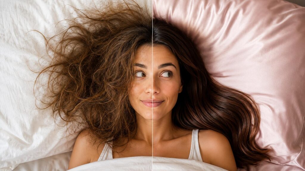 Cheveux sur taie en coton et en satin