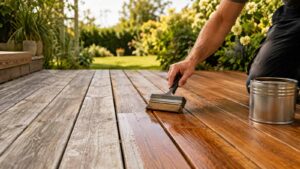 Application d’un saturateur sur une terrasse en bois
